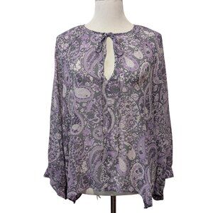 Nili Lotan Womens Size S Purple Paisley Acadia Semi Sheer 100% Silk Blouse Top